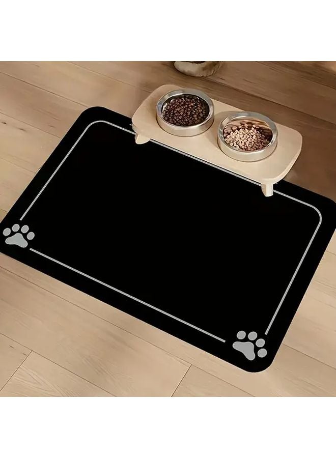 Black Non Slip Pet Feeding Mat With Raised Edges Spill Proof Easy Clean - Image 1